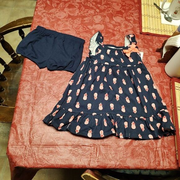 New Just One You Carter's Navy Blue Pink Pineapples Dress Girl's 18 Months - Picture 1 of 2